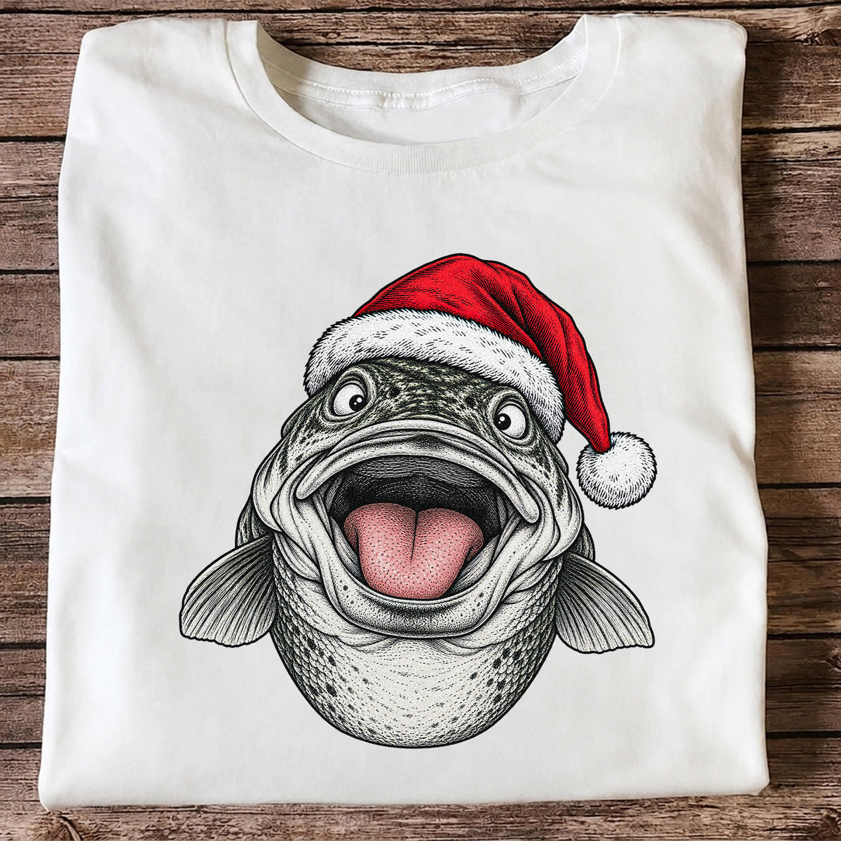 Funny Santa Hat Trout Christmas Fishing Graphic T-Shirt