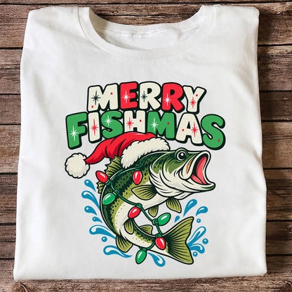 Christmas Bass Wrapped in Lights Graphic T-Shirt