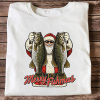 Santa Holding Bass Christmas Fishing Graphic T-Shirt