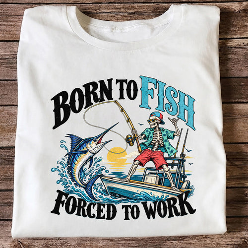 Skeleton Marlin Fishing Boat Graphic T-Shirt