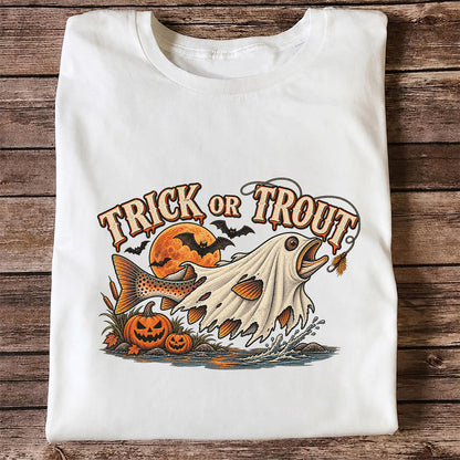 Trick or Trout Ghost Fish Halloween Fishing T-Shirt