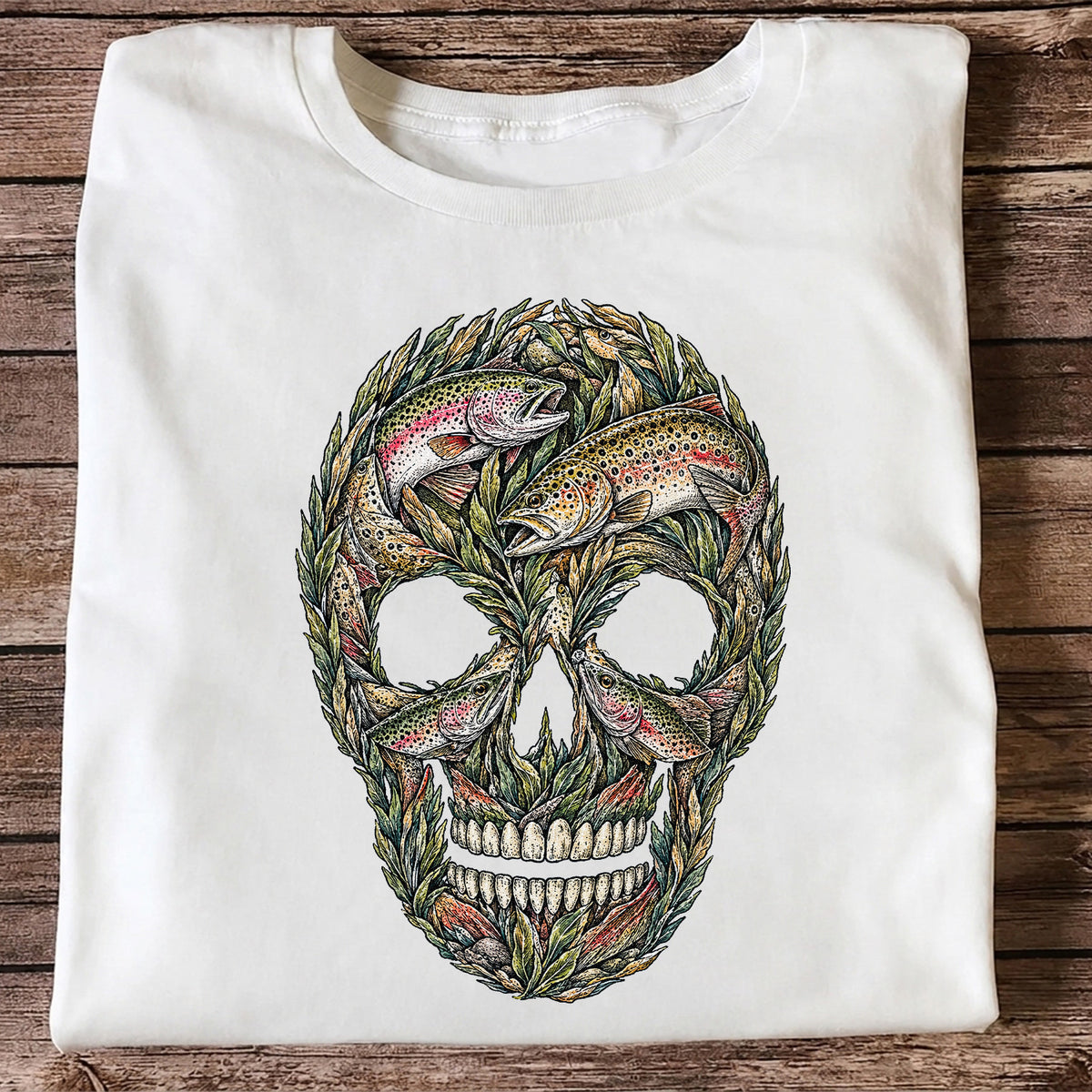 Rainbow and Brown Trout Skull Fishing Graphic T-Shirt