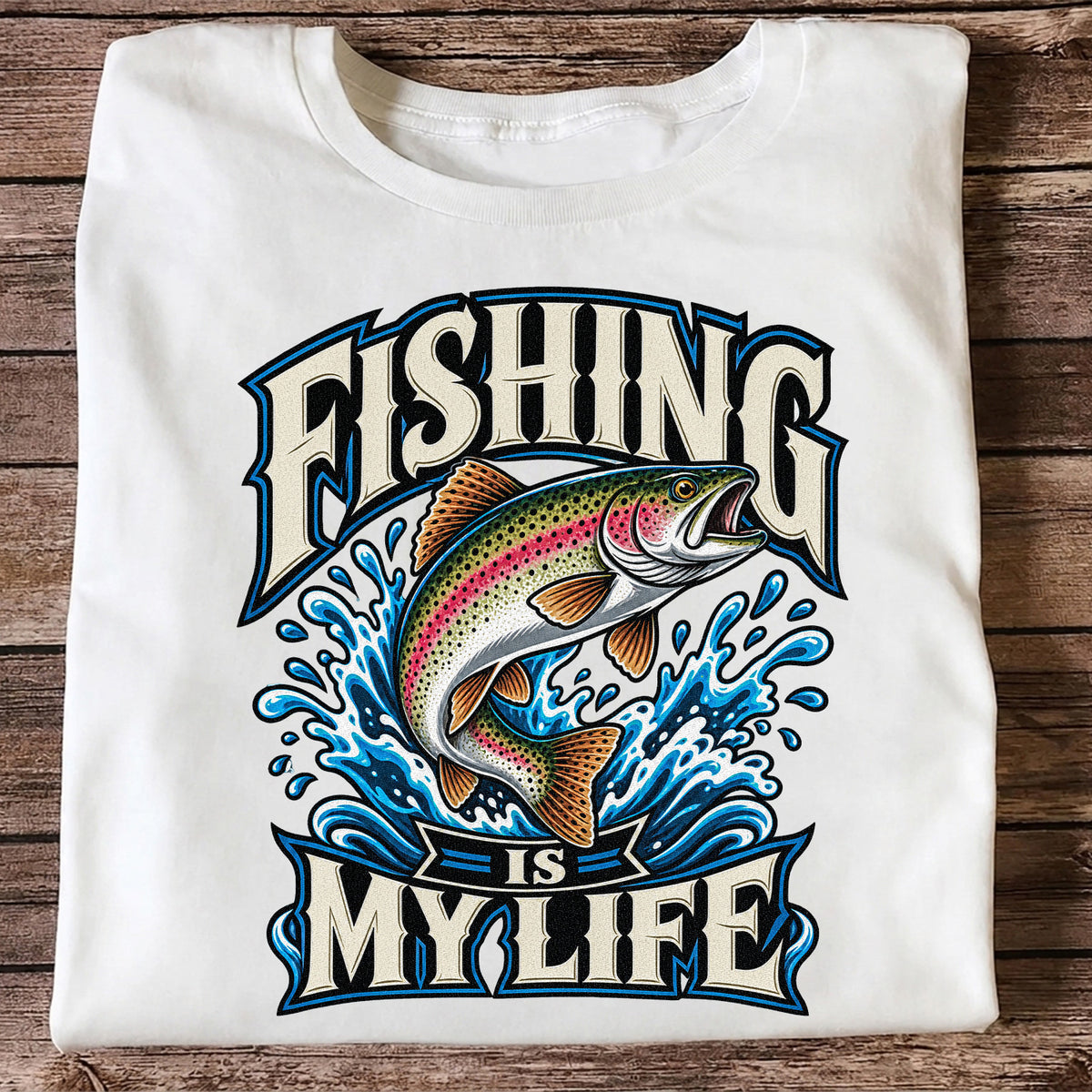 Fishing Is My Life Jumping Rainbow Trout Graphic T-Shirt