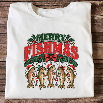 Merry Fishmas Christmas Rainbow Trout Fishing T-Shirt