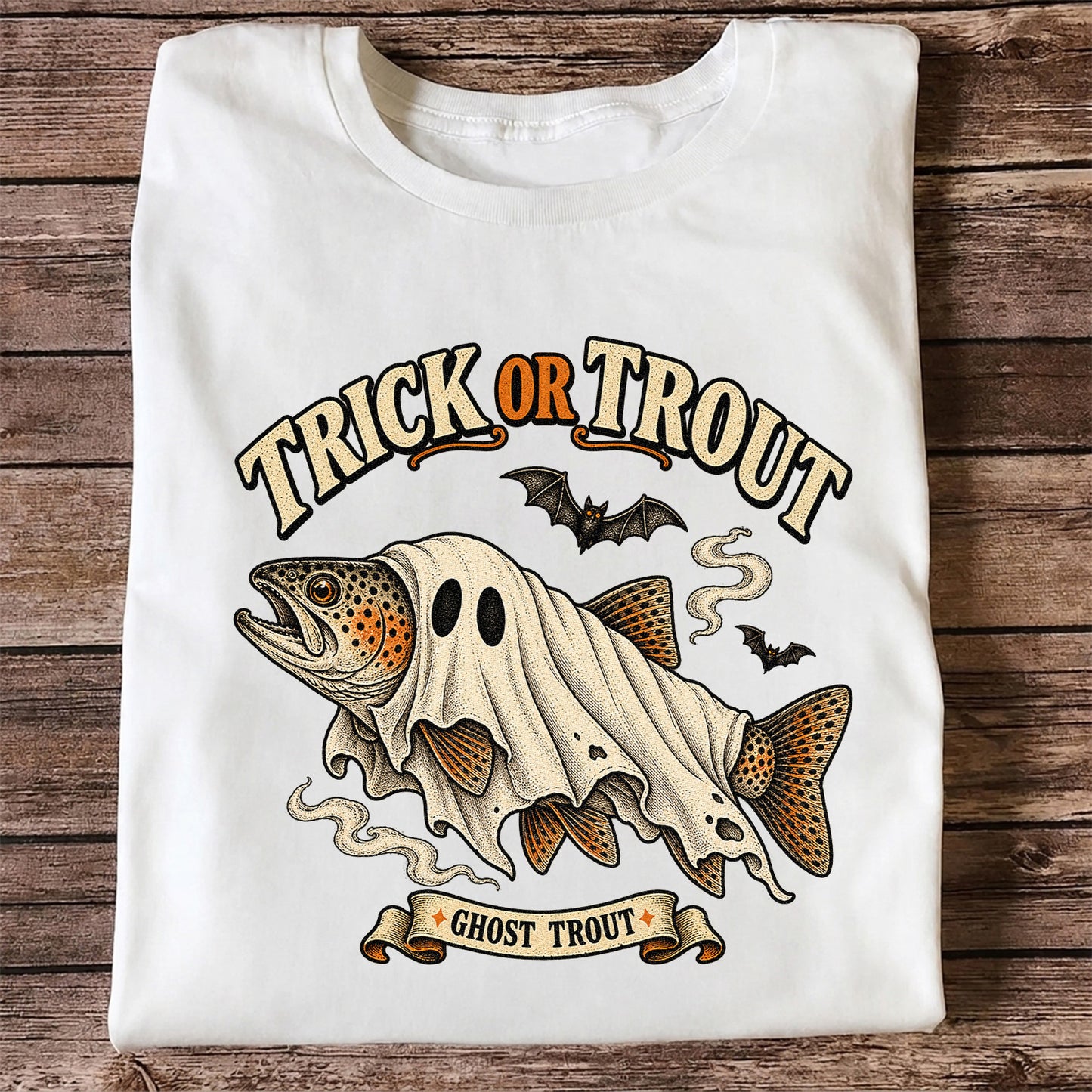 Trick or Trout Ghost Trout Halloween Fishing T-Shirt