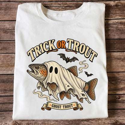 Trick or Trout Ghost Trout Halloween Fishing T-Shirt