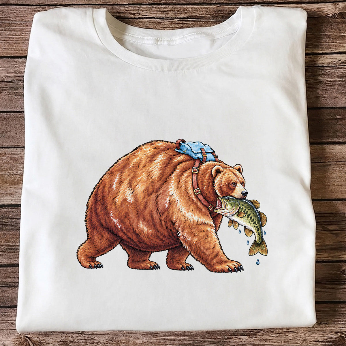 Bear Carrying Bass Fishing Wildlife Graphic T-Shirt