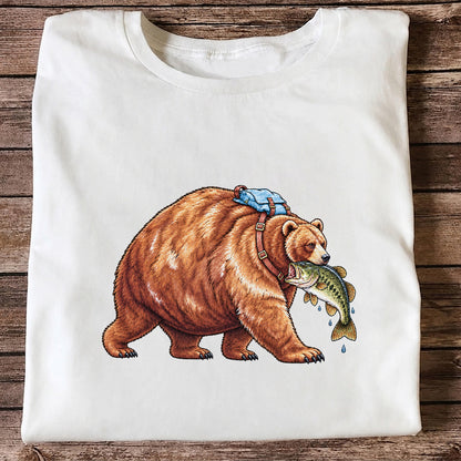 Bear Carrying Bass Fishing Wildlife Graphic T-Shirt