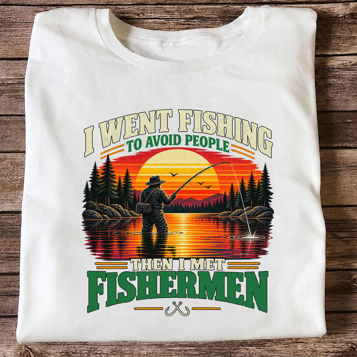 Sunset Fisherman Fishing Humor Graphic T-Shirt