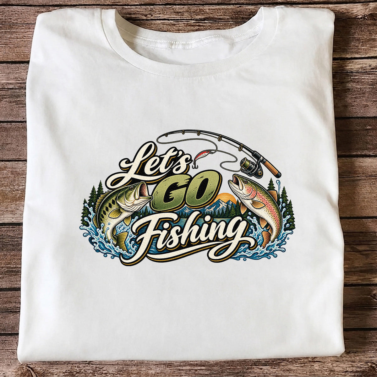 Let's Go Fishing Bass and Rainbow Trout Graphic T-Shirt