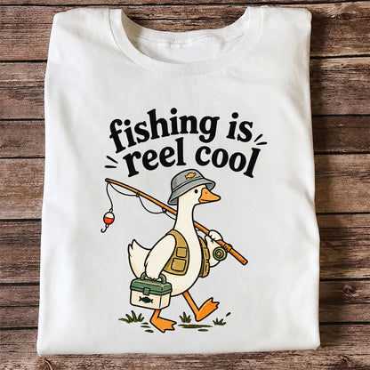 Fishing Is Reel Cool Duck Angler Funny Fishing T-Shirt