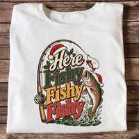 Here Fishy Fishy Fishy Christmas Rainbow Trout Fishing T-Shirt