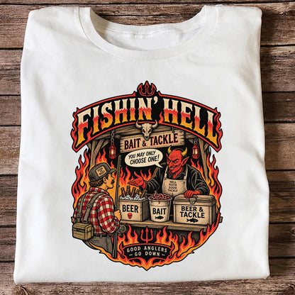 Fishin' Hell Devil Bait and Tackle Funny Fishing T-Shirt