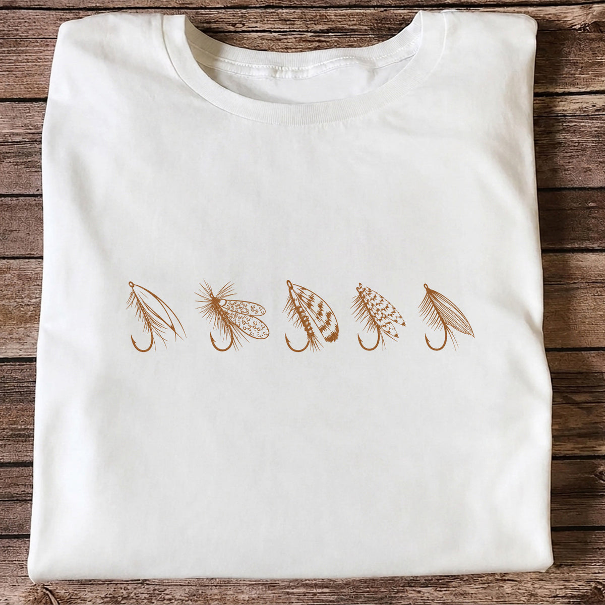 Five Fly Fishing Lures Minimalist Line Art T-Shirt