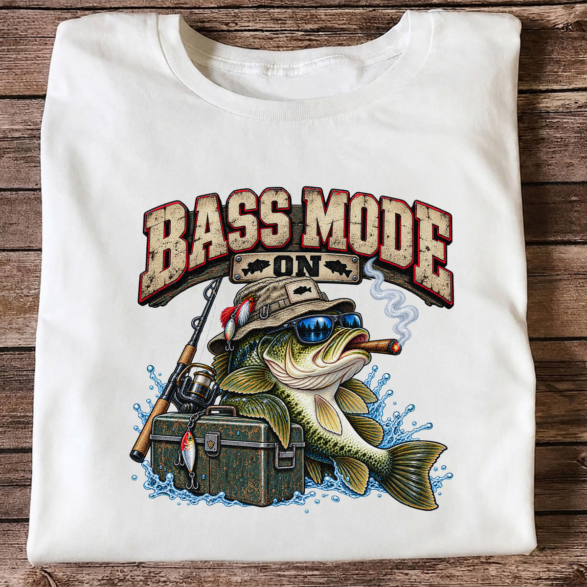 Bass Mode On Funny Bass with Cigar Fishing Graphic T-Shirt