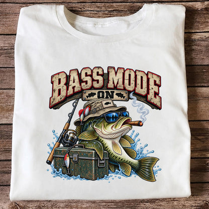 Bass Mode On Funny Bass with Cigar Fishing Graphic T-Shirt