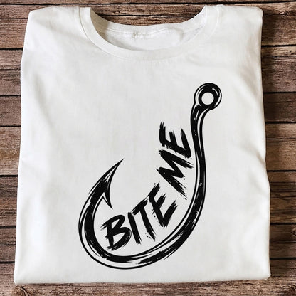 Bite Me Fishing Hook Funny Angler Graphic T-Shirt
