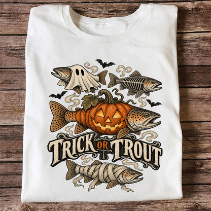 Trick or Trout Spooky Fish Halloween Graphic T-Shirt