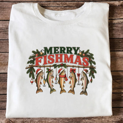 Merry Fishmas Five Christmas Trout Fishing Graphic T-Shirt