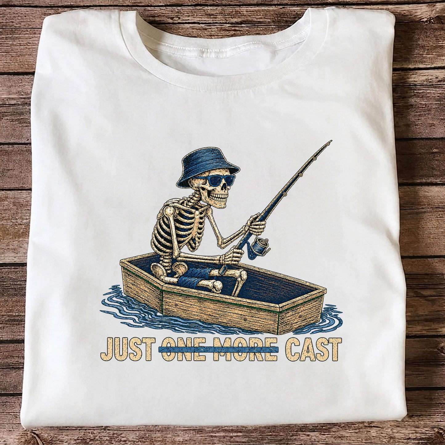 Just One More Cast Skeleton Fishing Boat Graphic T-Shirt