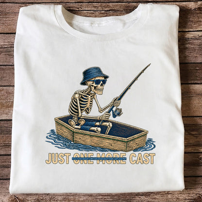 Just One More Cast Skeleton Fishing Boat Graphic T-Shirt