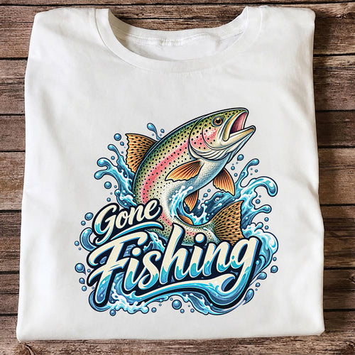 Gone Fishing Jumping Rainbow Trout Splash Graphic T-Shirt