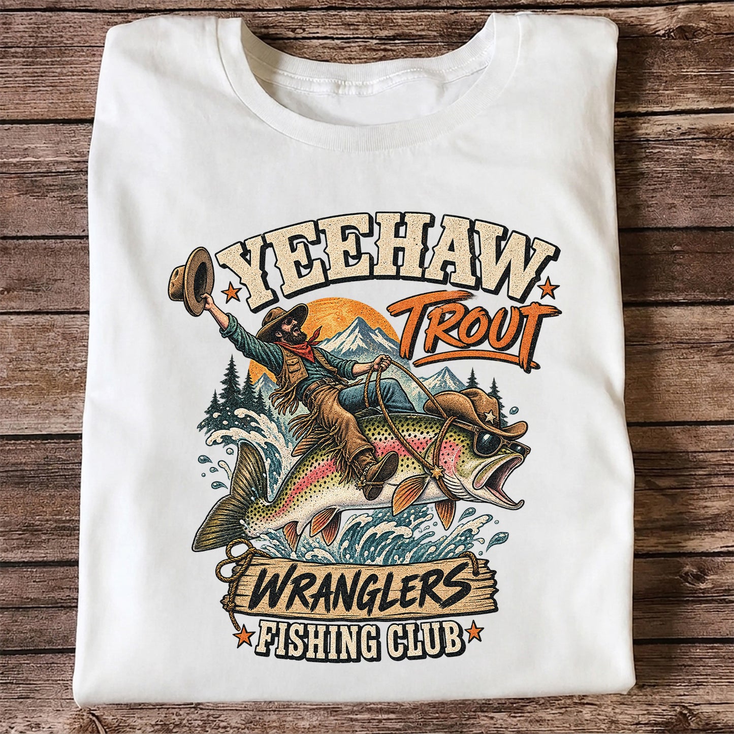 Yeehaw Trout Wranglers Fishing Club Cowboy Graphic T-Shirt