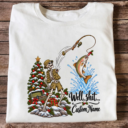 Skeleton Angler Christmas Fishing Personalized Graphic T-Shirt