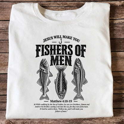 Jesus Will Make You Fishers of Men Matthew 4:18-19 Vintage Fish Graphic T-Shirt