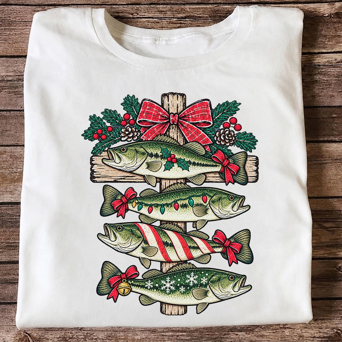 Christmas Bass Fishing Sign Holiday Graphic T-Shirt