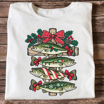 Christmas Bass Fishing Sign Holiday Graphic T-Shirt