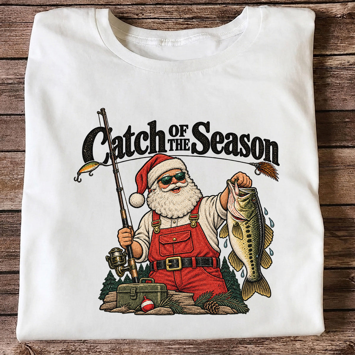 Catch of the Season Santa Bass Fishing Christmas T-Shirt