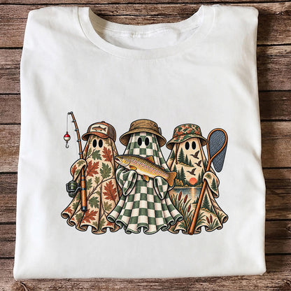 Autumn Ghost Trio with Brown Trout Halloween Fishing T-Shirt
