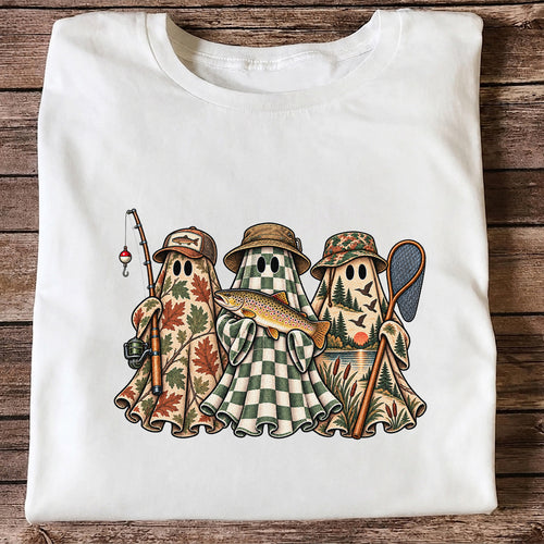 Autumn Ghost Trio with Brown Trout Halloween Fishing T-Shirt