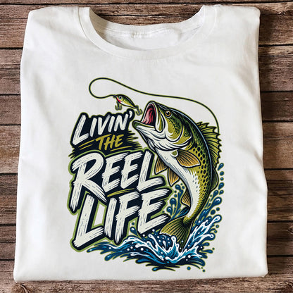 Livin' the Reel Life Jumping Bass Fishing Graphic T-Shirt