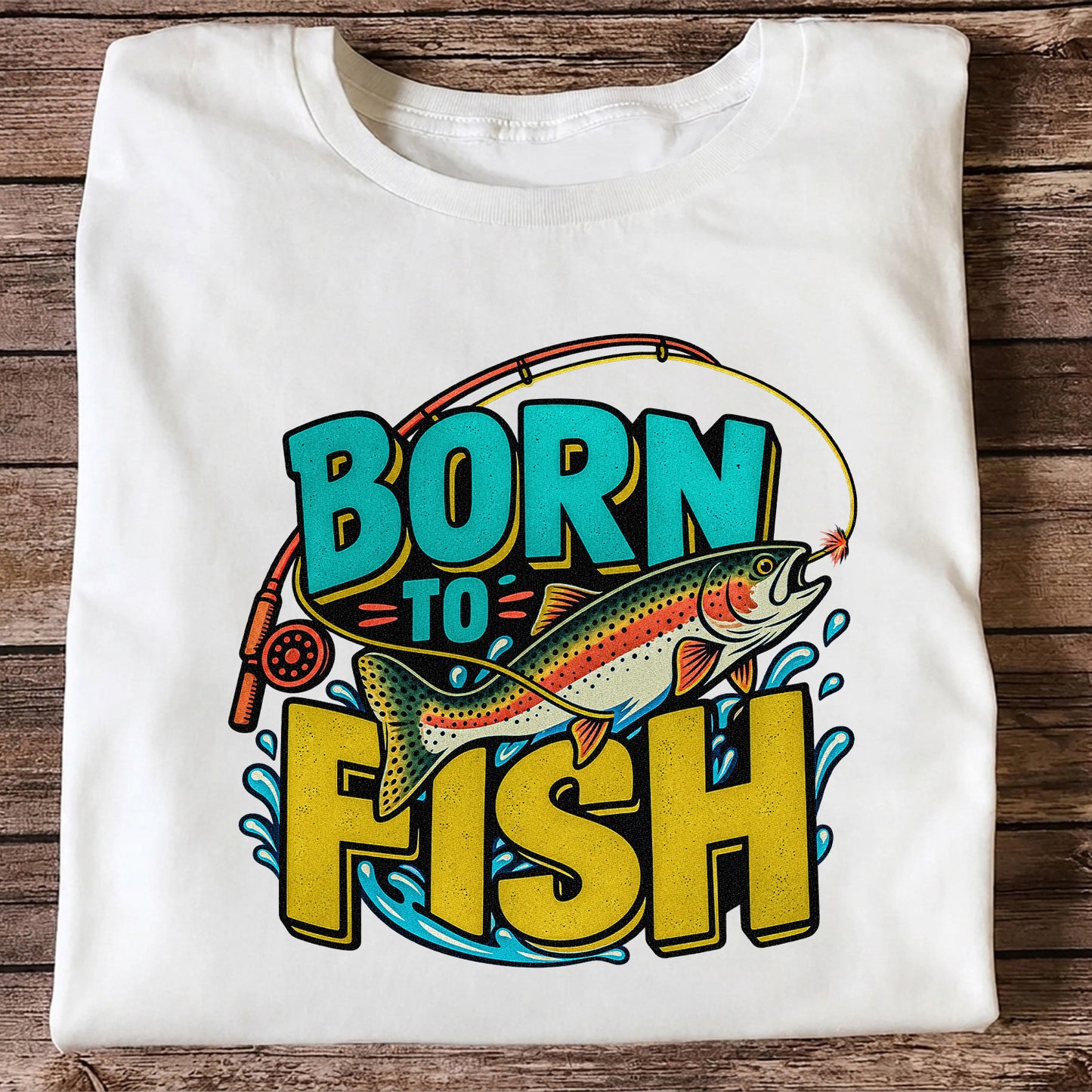 Born to Fish Rainbow Trout Fishing Graphic T-Shirt