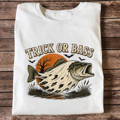 Trick or Bass Boo Halloween Fishing T-Shirt, Vintage Trout Angler Tee