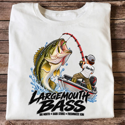 Largemouth Bass Fishing Boat Big Mouth Graphic T-Shirt