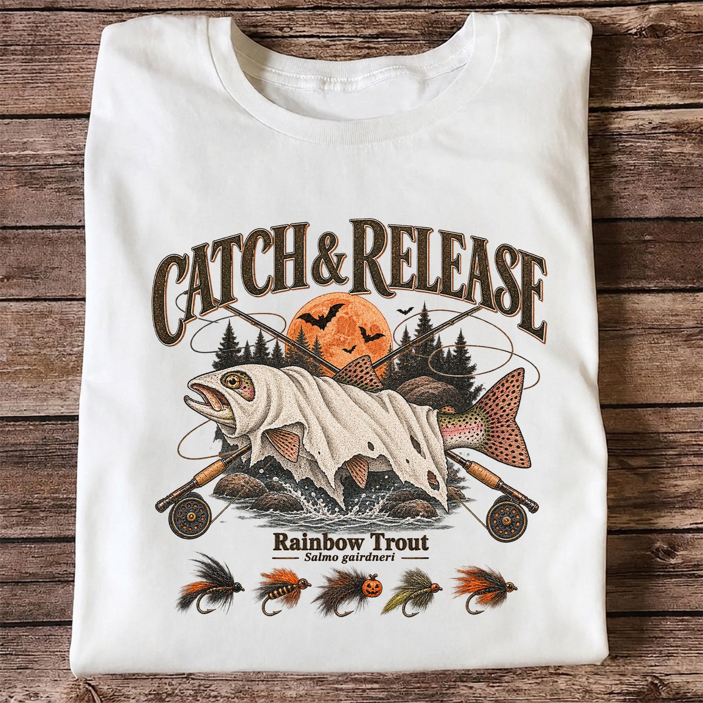 Catch & Release Rainbow Trout Halloween Fly Fishing T-Shirt