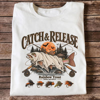 Catch & Release Rainbow Trout Halloween Fly Fishing T-Shirt