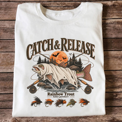 Catch & Release Rainbow Trout Halloween Fly Fishing T-Shirt