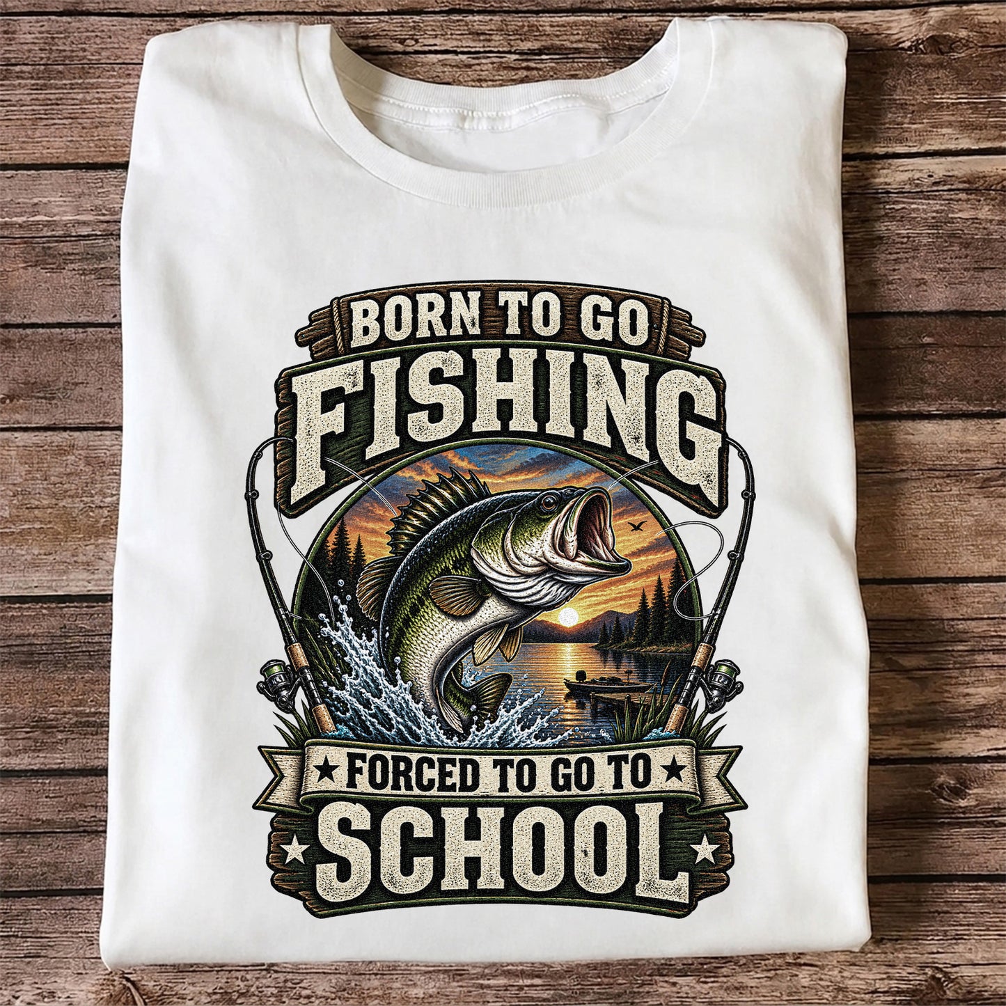 Born to Go Fishing Forced to Go to School Bass Fishing T-Shirt