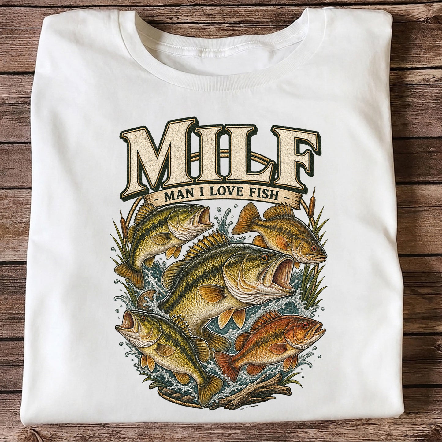 MiLF Man I Love Fish Jumping Bass Fishing Graphic T-Shirt