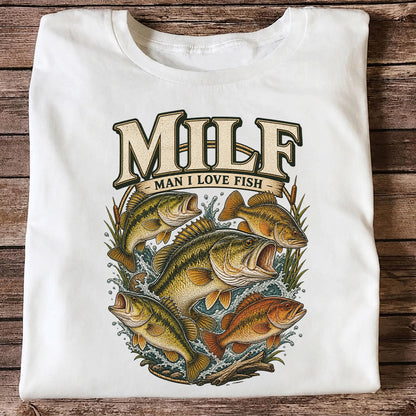 MiLF Man I Love Fish Jumping Bass Fishing Graphic T-Shirt