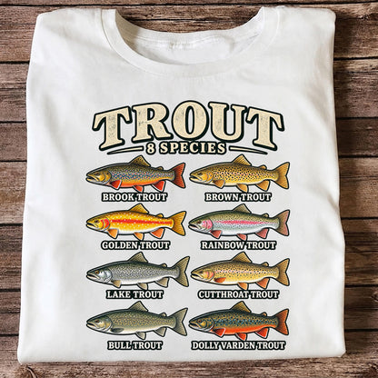 Trout 8 Species Vintage Fish Chart Graphic T-Shirt