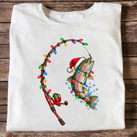 Christmas Rainbow Trout with Santa Hat and Lights Fishing T-Shirt