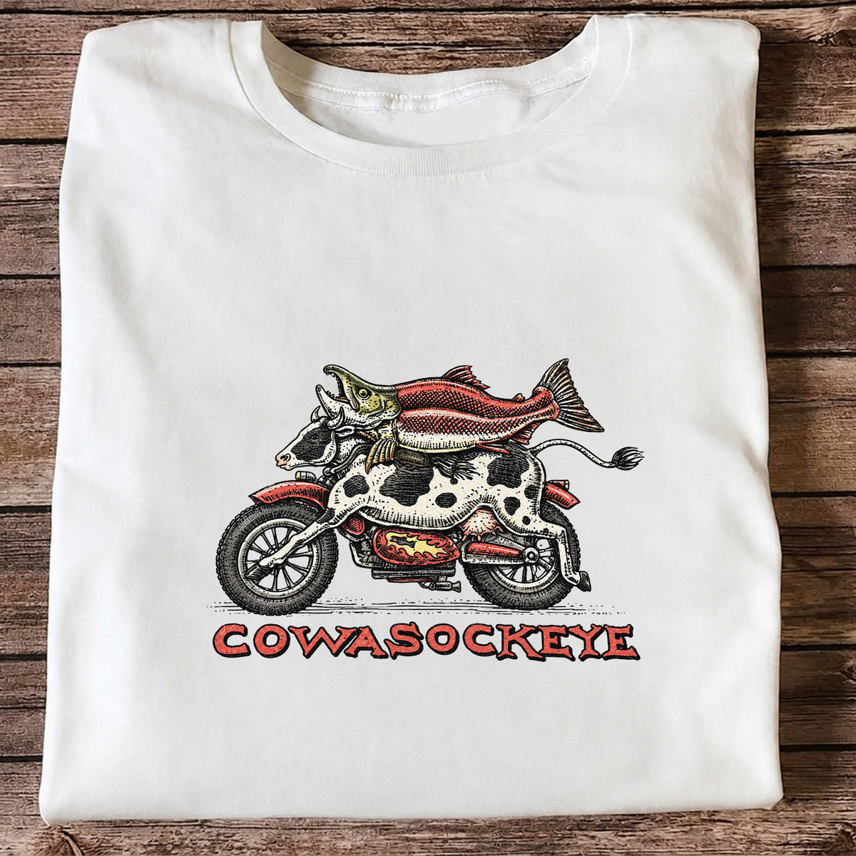 Cowasockeye Trout Motorcycle Funny Fishing Graphic T-Shirt