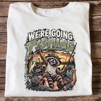 We're Going Fishing Raccoon Outdoor Fishing Graphic T-Shirt