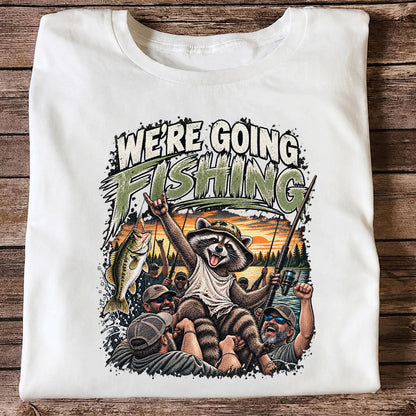 We're Going Fishing Raccoon Outdoor Fishing Graphic T-Shirt