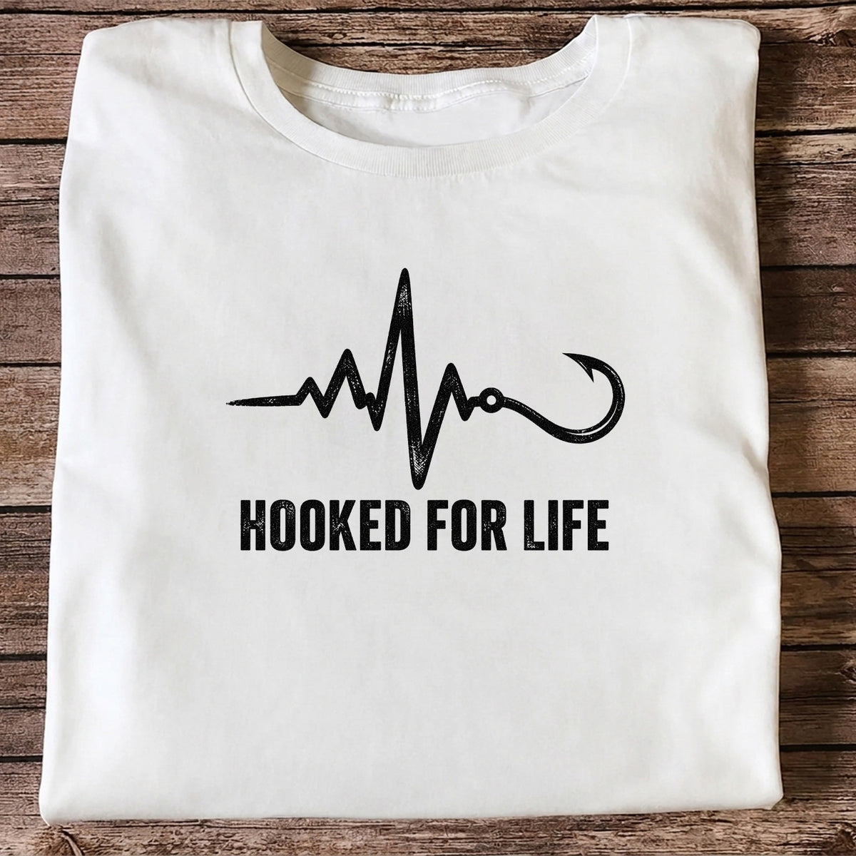 Hooked for Life Fishing Hook Heartbeat Graphic T-Shirt